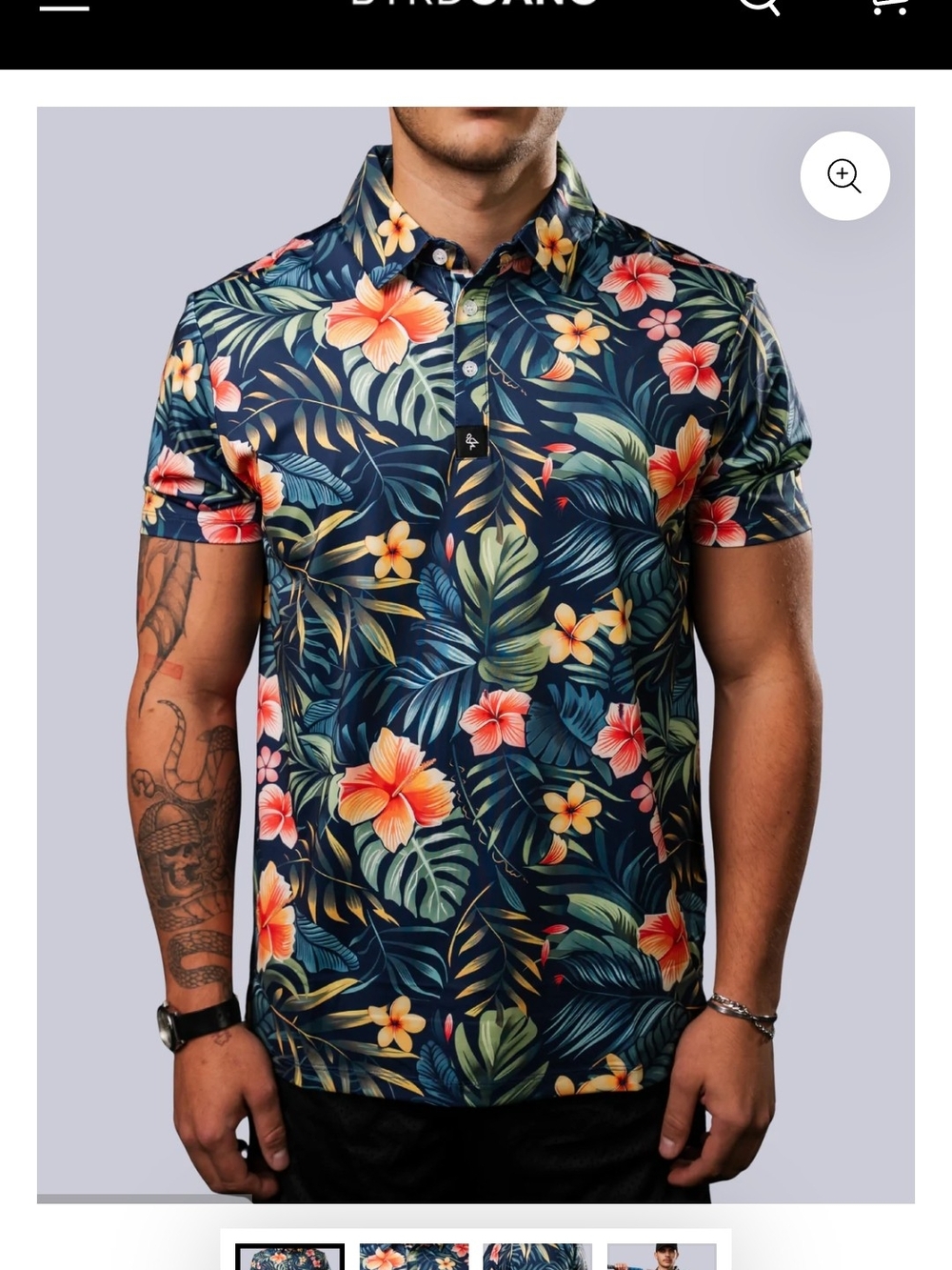 Men's BYRDGANG Navy Tropical Floral Polo Shirt - Short Sleeve